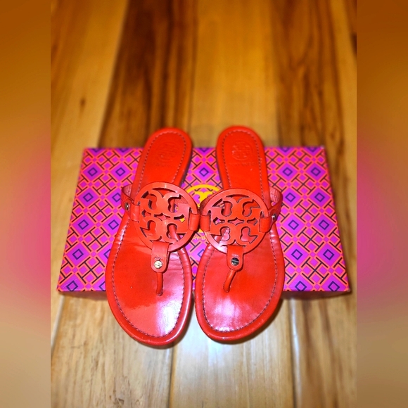 Tory Burch Shoes - Tory Burch Designer Red Orange Miller Leather Sandals 7